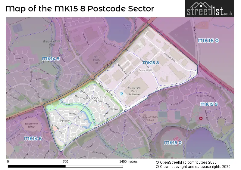 Map of the MK15 8 and surrounding postcode sector