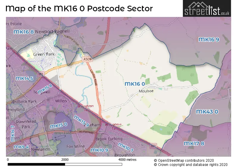 Map of the MK16 0 and surrounding postcode sector