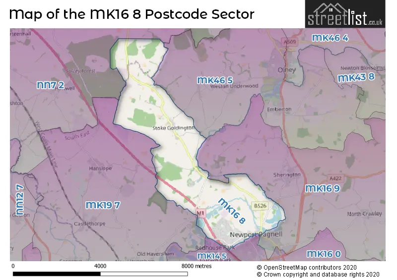 Map of the MK16 8 and surrounding postcode sector