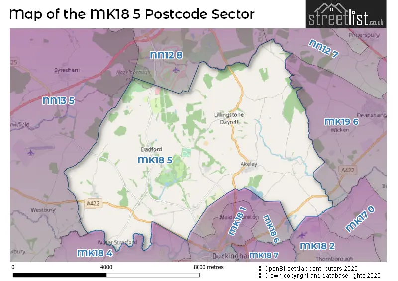 Map of the MK18 5 and surrounding postcode sector