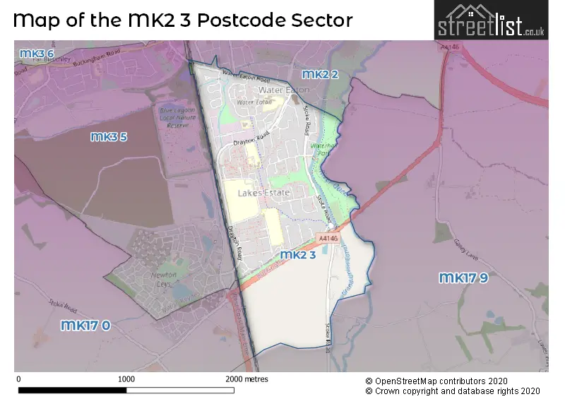 Map of the MK2 3 and surrounding postcode sector