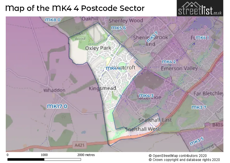 Map of the MK4 4 and surrounding postcode sector