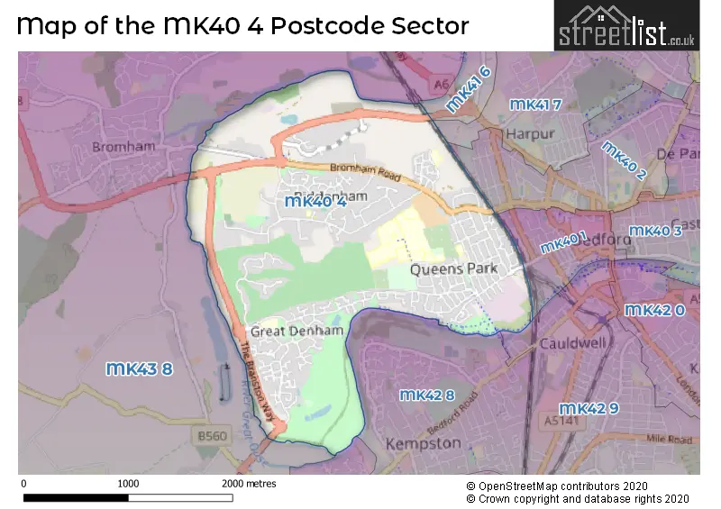 Map of the MK40 4 and surrounding postcode sector