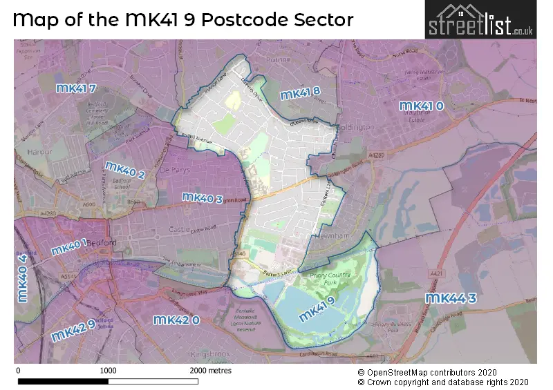 Map of the MK41 9 and surrounding postcode sector