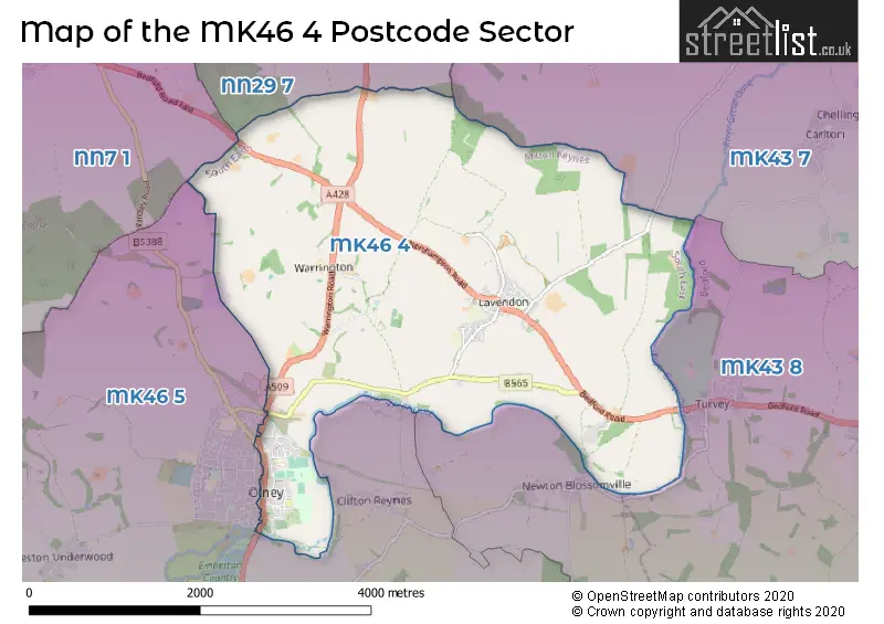 Map of the MK46 4 and surrounding postcode sector
