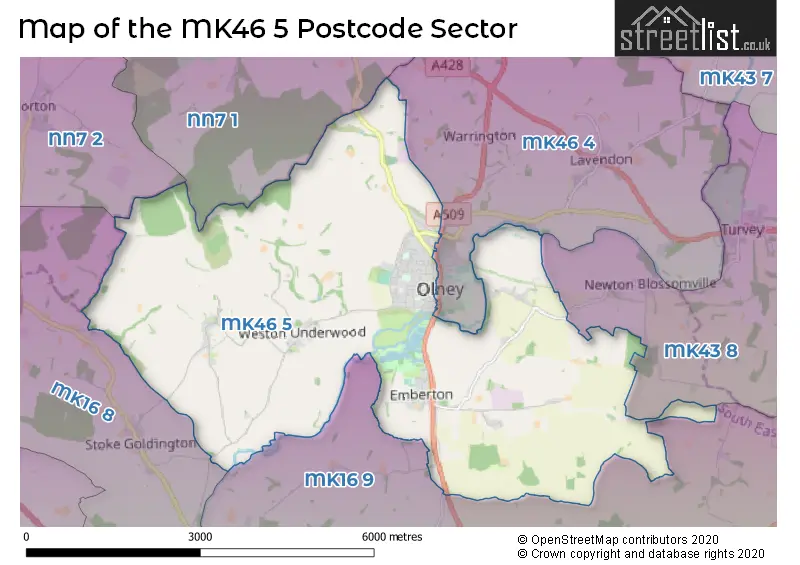 Map of the MK46 5 and surrounding postcode sector