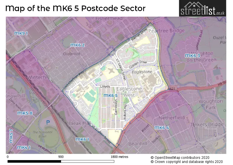 Map of the MK6 5 and surrounding postcode sector