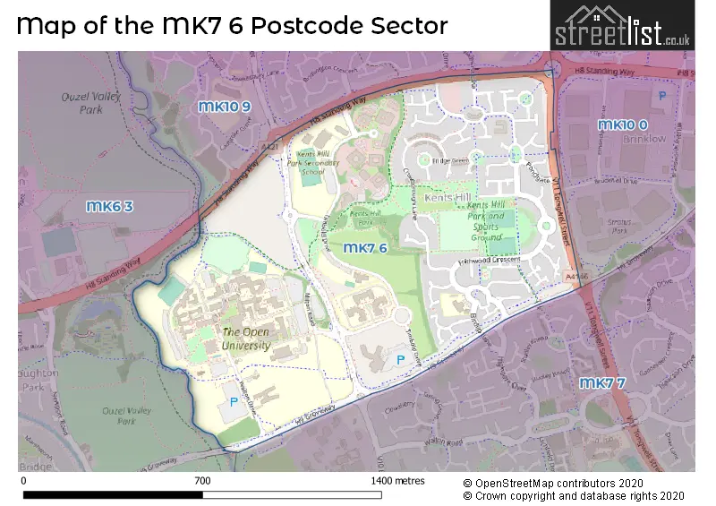 Map of the MK7 6 and surrounding postcode sector
