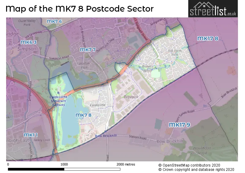Map of the MK7 8 and surrounding postcode sector