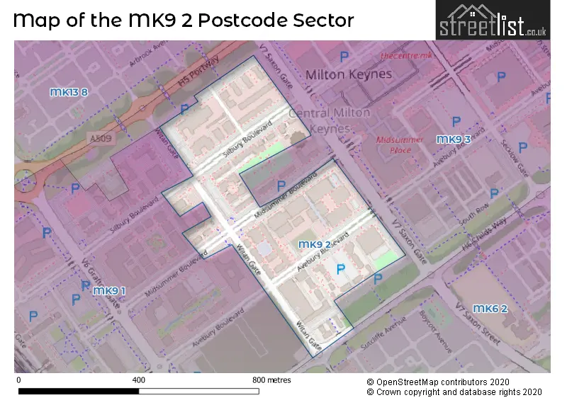Map of the MK9 2 and surrounding postcode sector