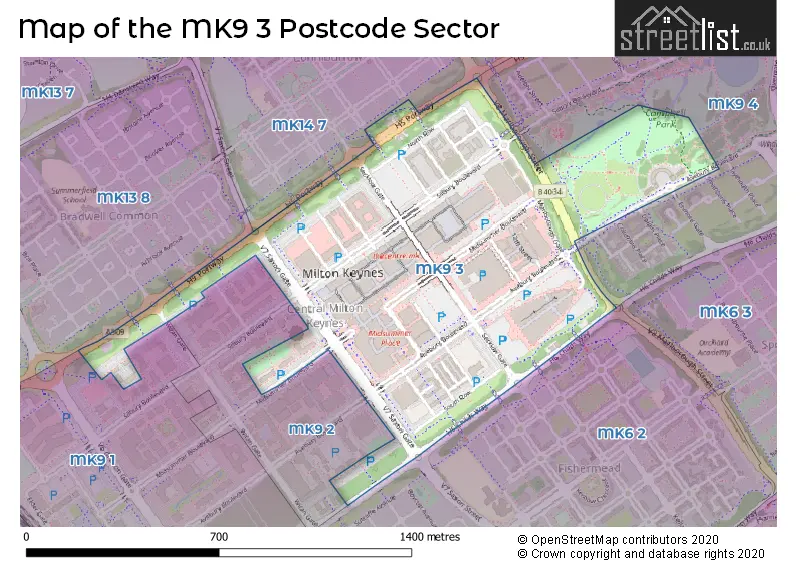 Map of the MK9 3 and surrounding postcode sector