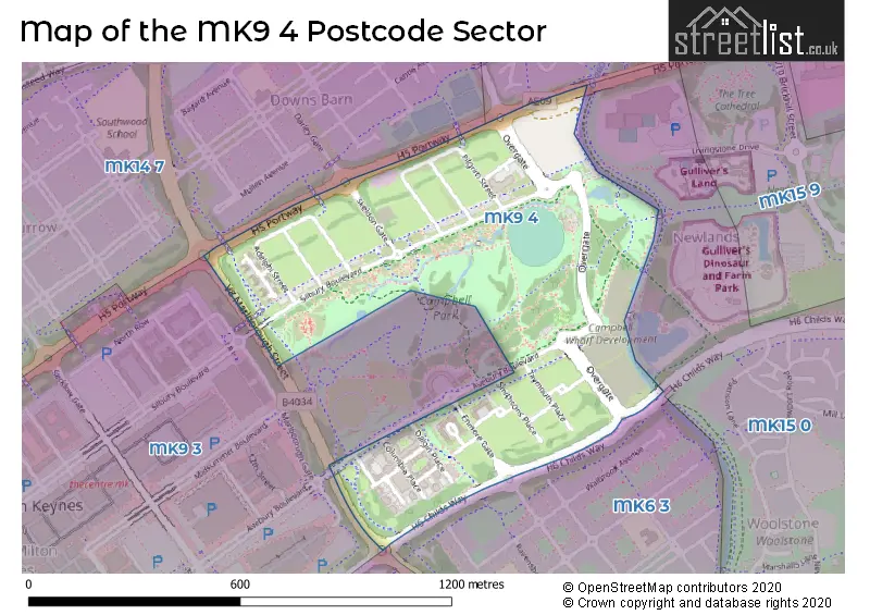 Map of the MK9 4 and surrounding postcode sector