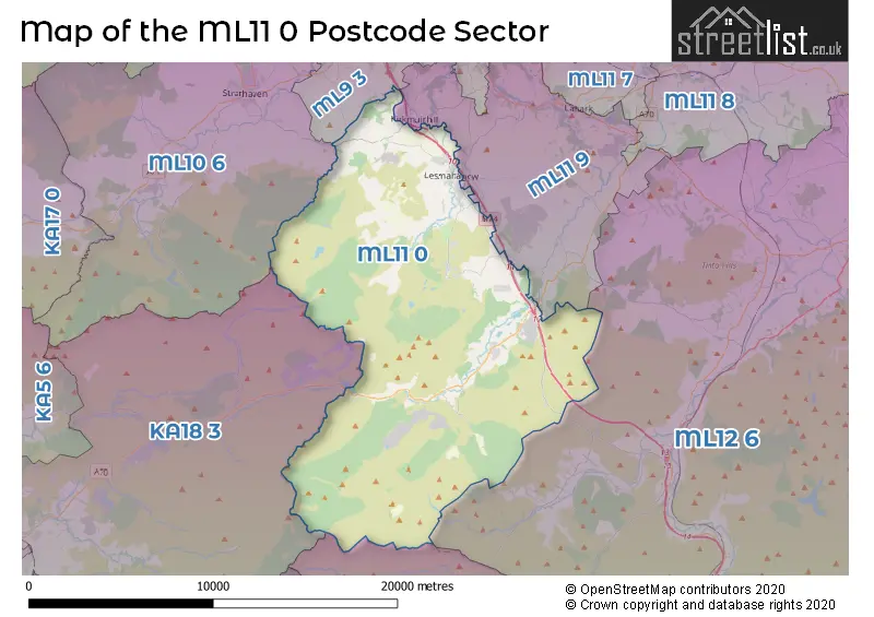 Map of the ML11 0 and surrounding postcode sector