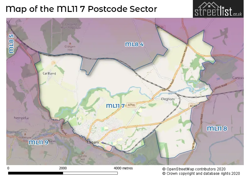Map of the ML11 7 and surrounding postcode sector