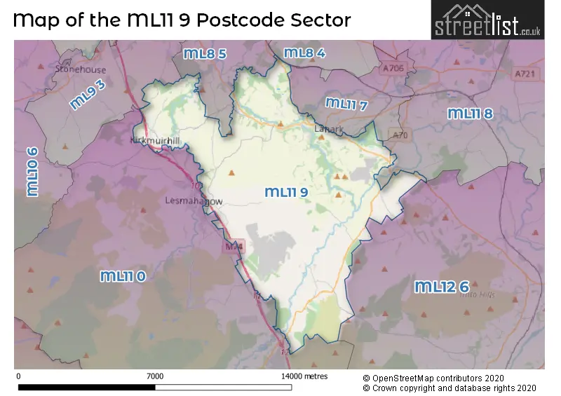 Map of the ML11 9 and surrounding postcode sector
