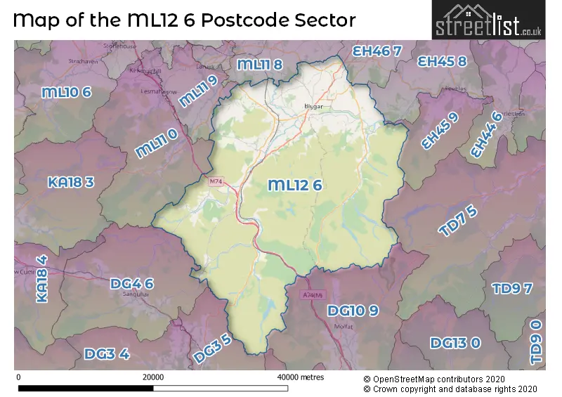 Map of the ML12 6 and surrounding postcode sector
