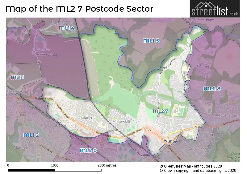 Map of the ML2 7 and surrounding postcode sector