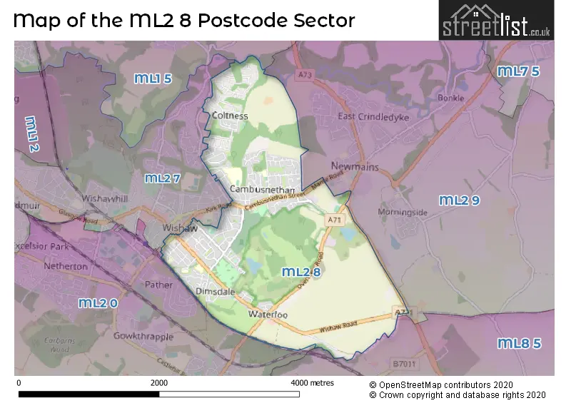 Map of the ML2 8 and surrounding postcode sector