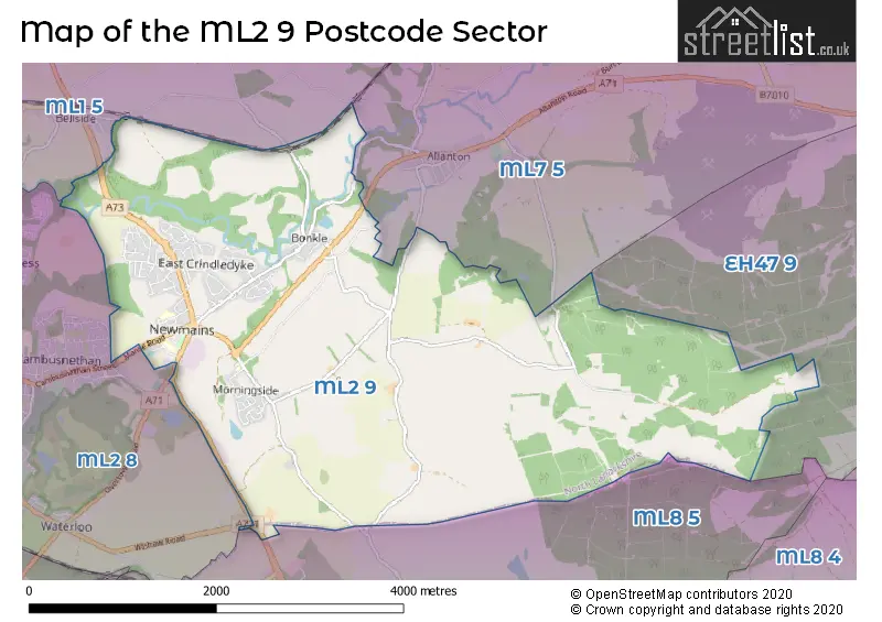 Map of the ML2 9 and surrounding postcode sector