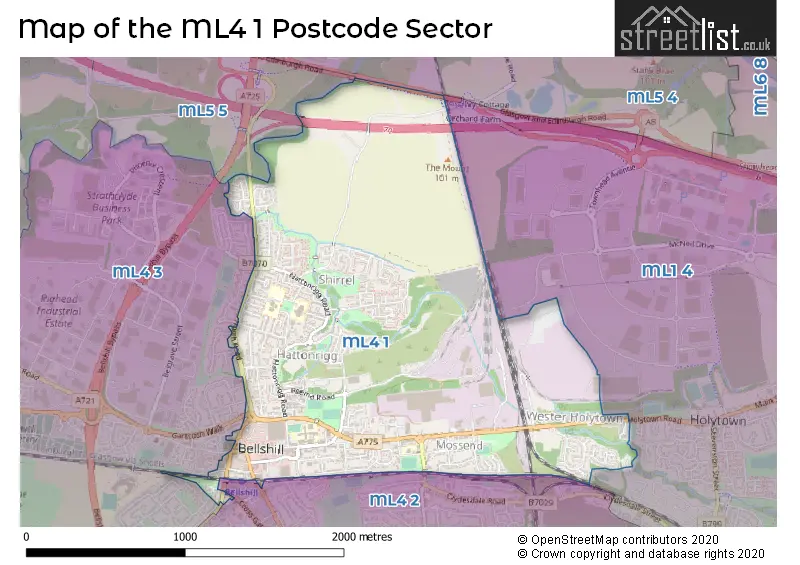 Map of the ML4 1 and surrounding postcode sector