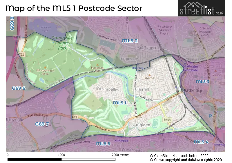 Map of the ML5 1 and surrounding postcode sector