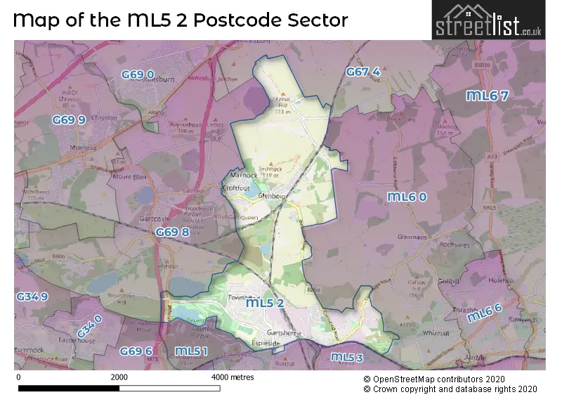 Map of the ML5 2 and surrounding postcode sector