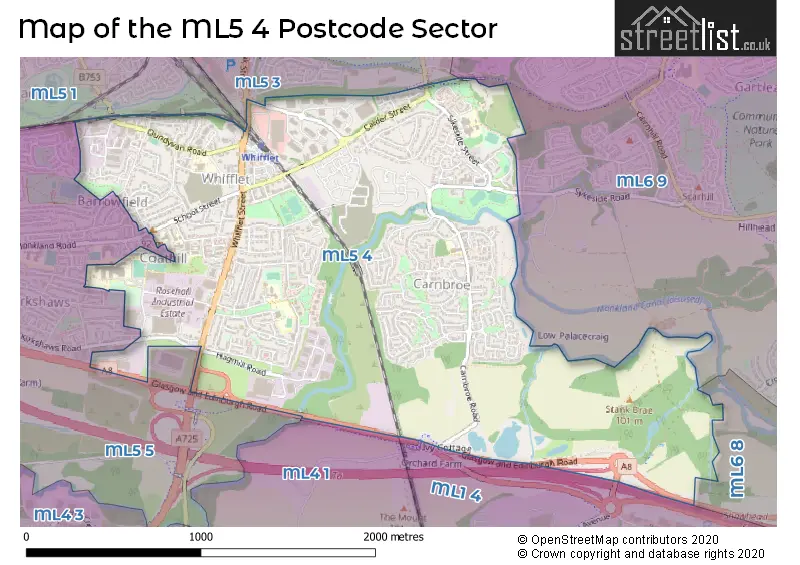 Map of the ML5 4 and surrounding postcode sector