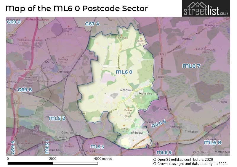 Map of the ML6 0 and surrounding postcode sector