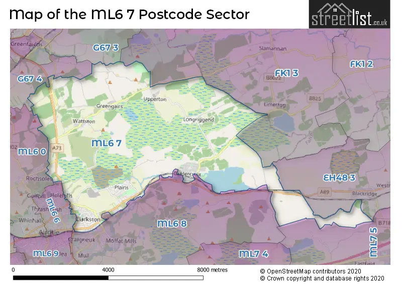 Map of the ML6 7 and surrounding postcode sector