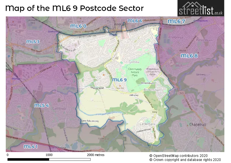Map of the ML6 9 and surrounding postcode sector