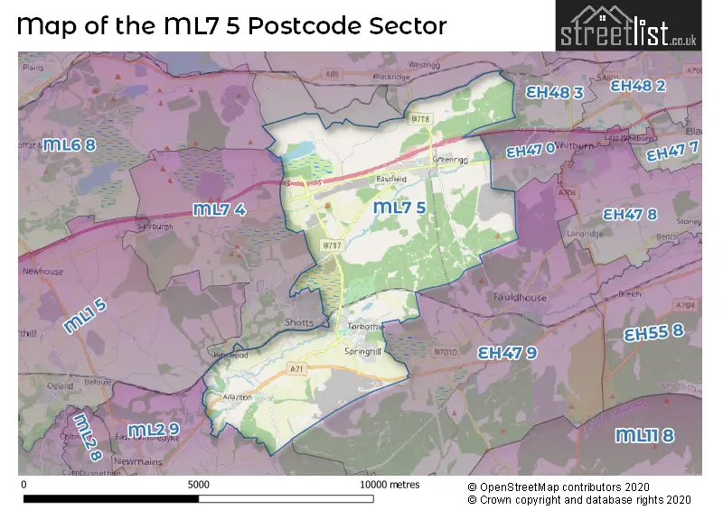 Map of the ML7 5 and surrounding postcode sector