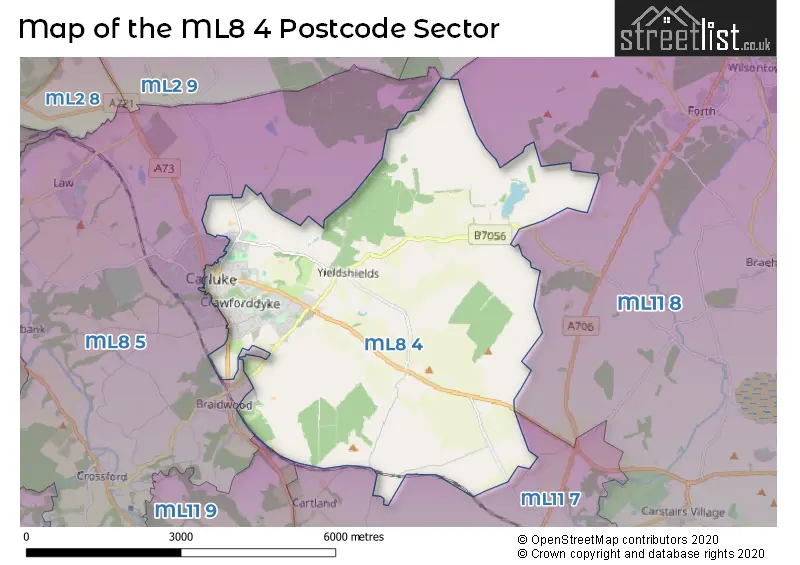 Map of the ML8 4 and surrounding postcode sector