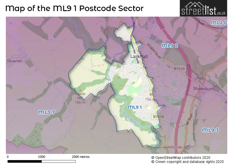 Map of the ML9 1 and surrounding postcode sector