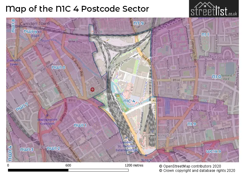 Map of the N1C 4 and surrounding postcode sector