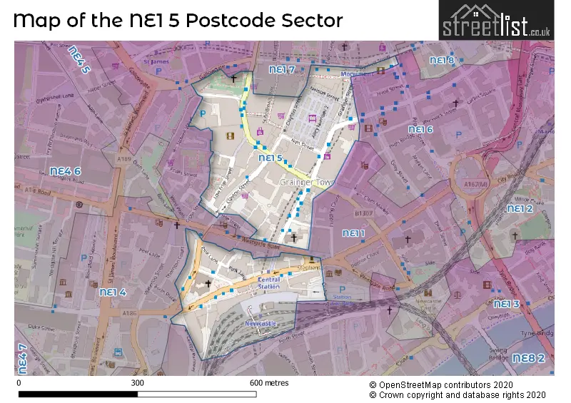 Map of the NE1 5 and surrounding postcode sector