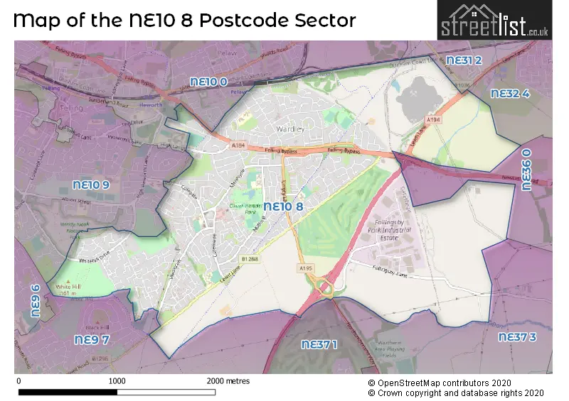 Map of the NE10 8 and surrounding postcode sector