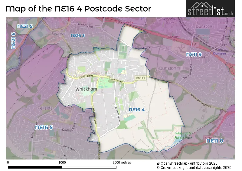Map of the NE16 4 and surrounding postcode sector