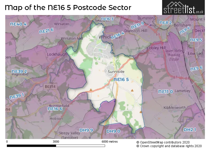 Map of the NE16 5 and surrounding postcode sector