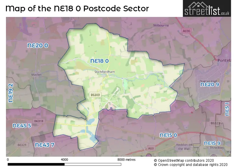 Map of the NE18 0 and surrounding postcode sector