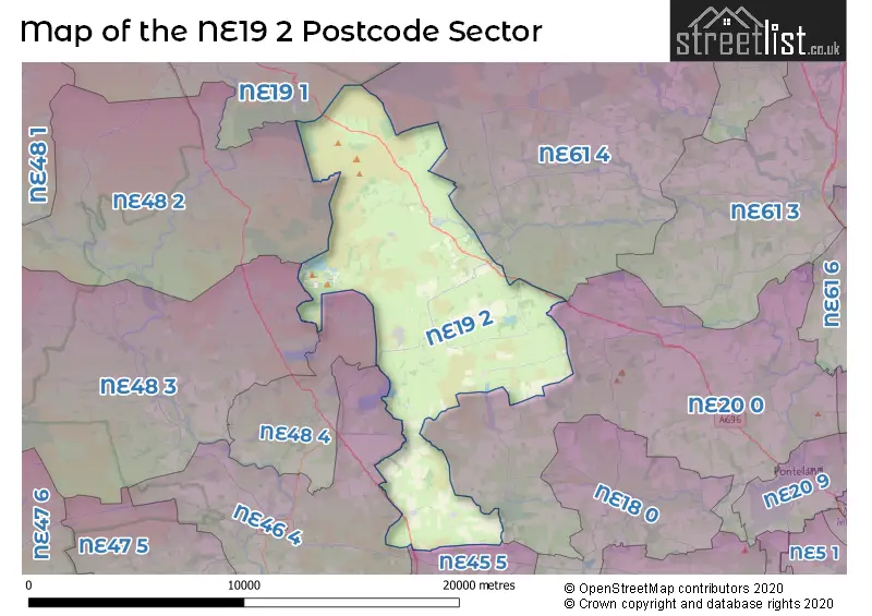 Map of the NE19 2 and surrounding postcode sector