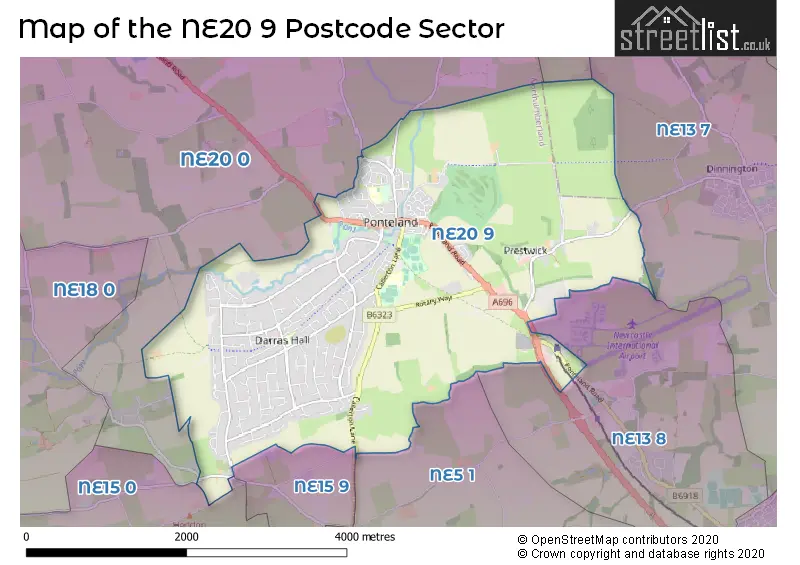 Map of the NE20 9 and surrounding postcode sector