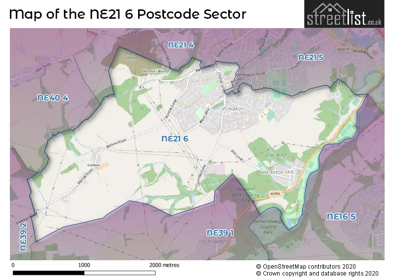 Map of the NE21 6 and surrounding postcode sector
