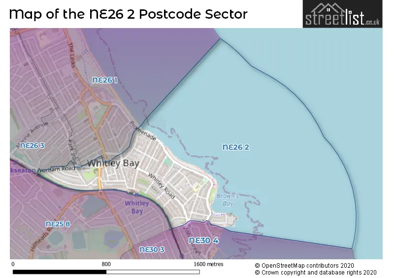 Map of the NE26 2 and surrounding postcode sector