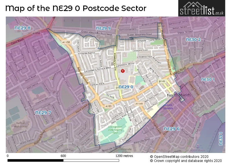 Map of the NE29 0 and surrounding postcode sector