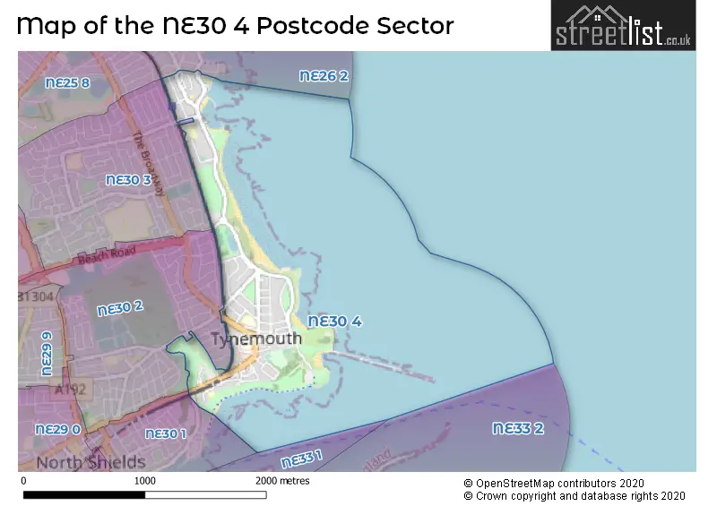 Map of the NE30 4 and surrounding postcode sector