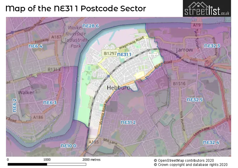Map of the NE31 1 and surrounding postcode sector