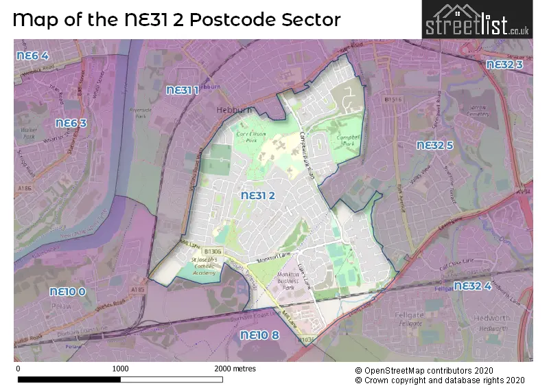 Map of the NE31 2 and surrounding postcode sector