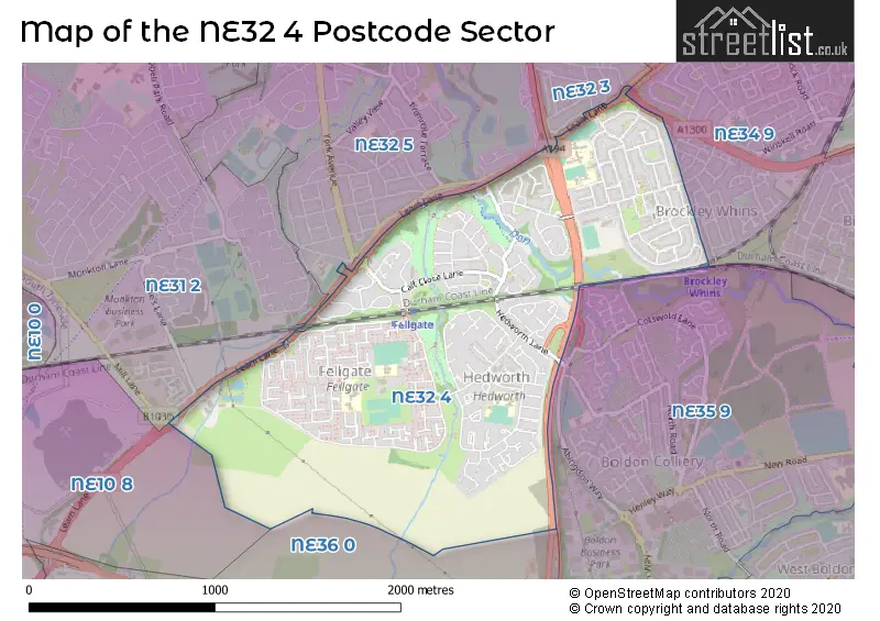 Map of the NE32 4 and surrounding postcode sector
