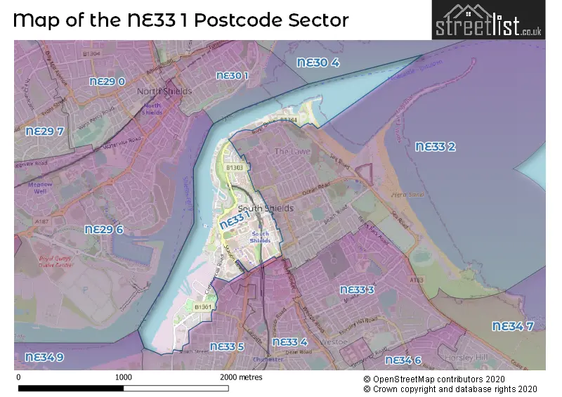 Map of the NE33 1 and surrounding postcode sector