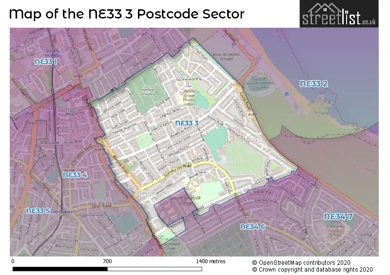 Map of the NE33 3 and surrounding postcode sector